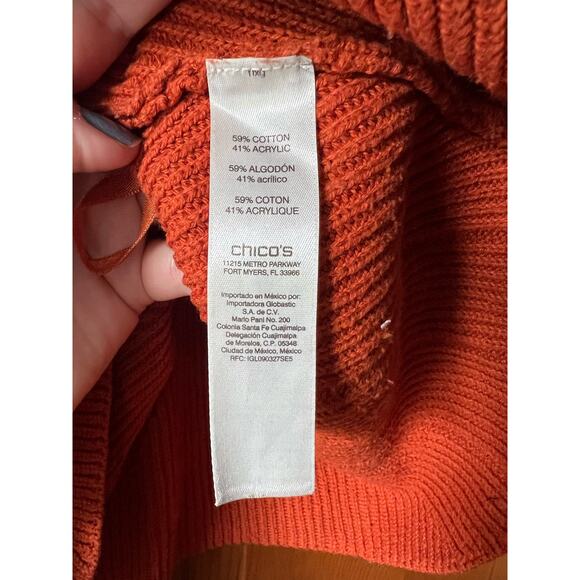 Chico's Women's Ribbed Key Hole Turtleneck Sweater Long Sleeve Orange Size 1 (M) - Picture 7 of 10